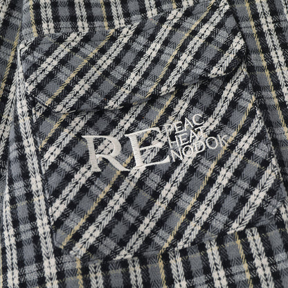 Embroidered Pocket Plaid Long Sleeve Shirt Men