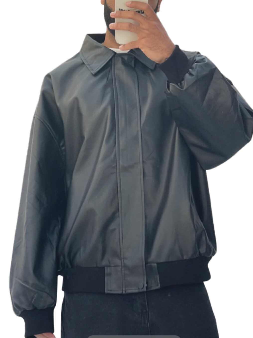 Mens Short Zipper Lapel Loose Casual PU Leather Jacket Effortless Street