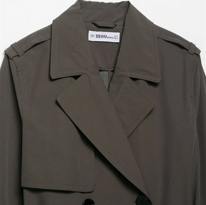 Temperament Women's Hydrophobic Windproof Double Breasted Trench Coat