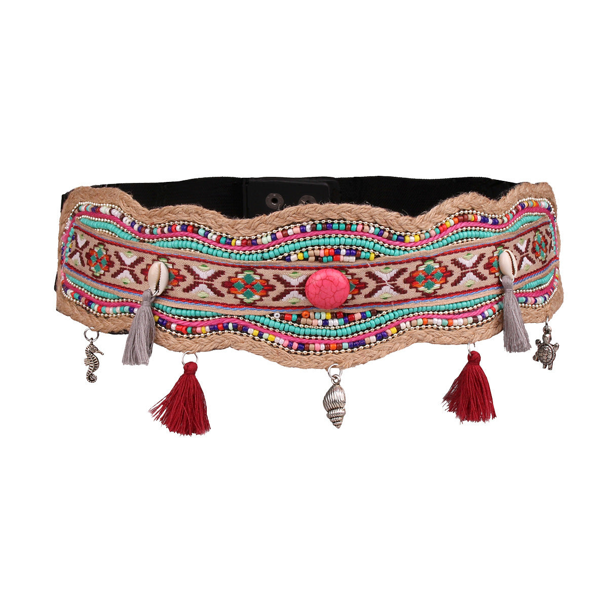 Ethnic Beads Hemp Rope Shell Popular Wide Waist Seal