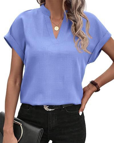 Summer Simplicity Fashion V-neck Short Sleeve Linen Shirt For Women