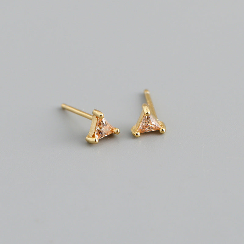 Simple Triangle Color Zircon Stud Earrings S925 Silver