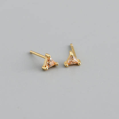 Simple Triangle Color Zircon Stud Earrings S925 Silver