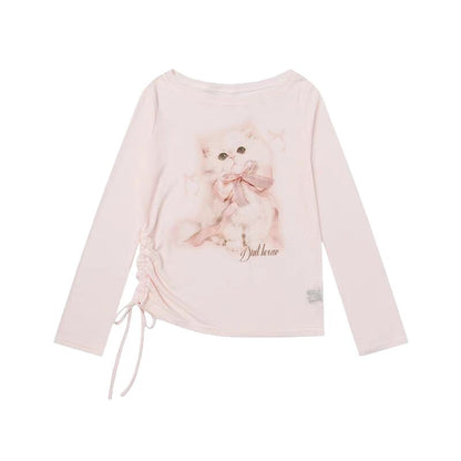 Spring And Autumn Cute Cat Print Long Sleeve Women
