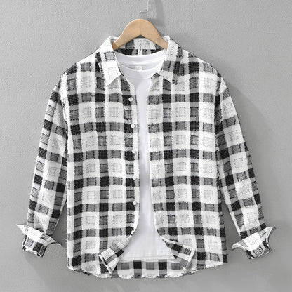 Japanese Trendy Plaid Long Sleeve Shirt For Men