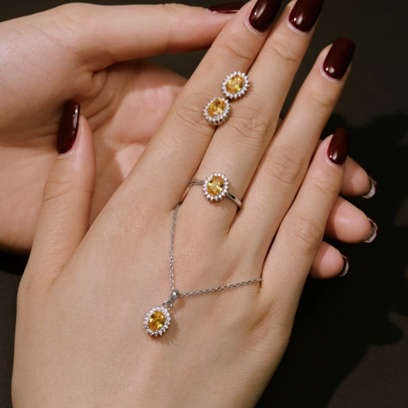 S925 Sterling Silver 5A Zircon Colored Gems Full Diamond Oval