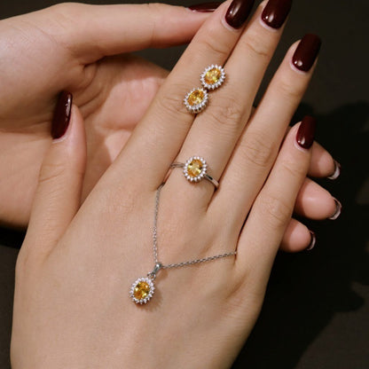 S925 Sterling Silver 5A Zircon Colored Gems Full Diamond Oval