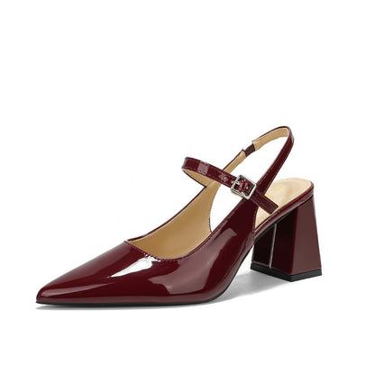 Retro Pointed Toe Women's High Heels Chunky Heel Sandals