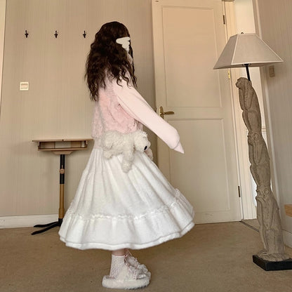 Plush Big Swing Mid-length High Waist Elastic Skirt