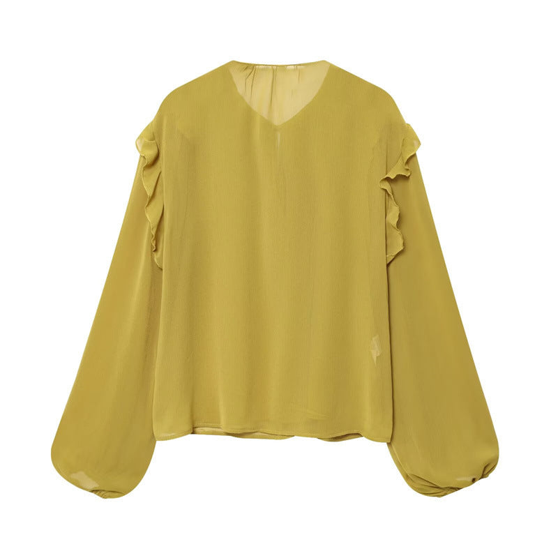 Women's Ruffled Laminated Decorative Shirt