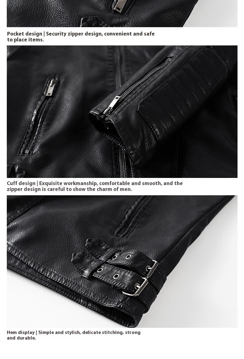 Trendy Leather Jacket Mens Fleece-Lined PU Jacket Contemporary Warmth