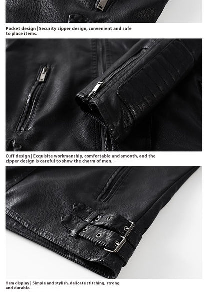 Trendy Leather Jacket Mens Fleece-Lined PU Jacket Contemporary Warmth