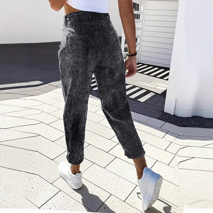 Plus Size Women's Fashion Stretch Tapered Pants Retro Washed Denim