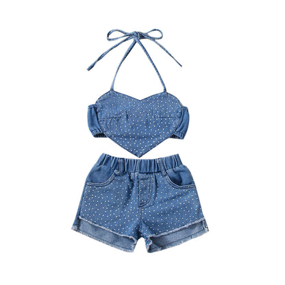 The Signature Set: Girls’ Denim Top & Shorts Suit