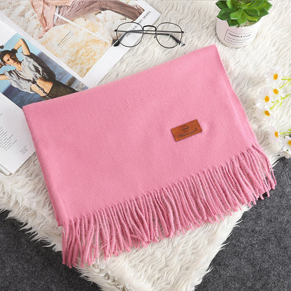 Solid Color Cashmere-like Bristle Scarf Ladies Tassel Warm Gift