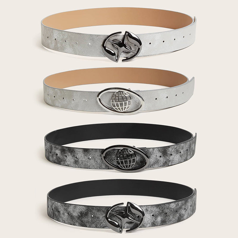 Retro Trendy Cool Oval Buckle Simple Female Ornament Belt