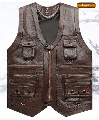 Genuine Leather Vest Man First-Layer Cowhide Motorcycle Essential Biker Core