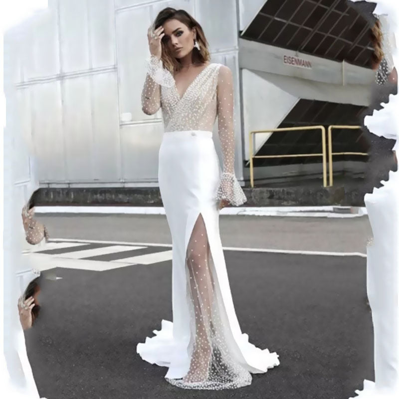 Women's Fashionable See-through Sexy Long-sleeved Dress