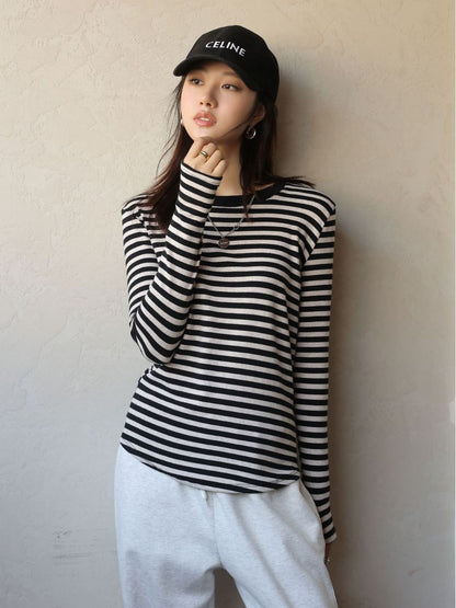 Women's Striped T-shirt Long Sleeve Bottoming Shirt