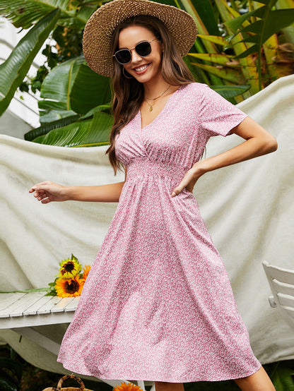 Ladies' Small Floral Print Short Sleeve Dress