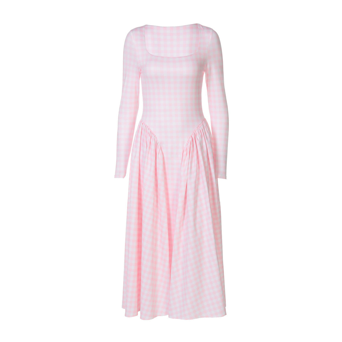 Sexy Tartan Skirt Fashion High Waist Big Swing Long Sleeve Dress