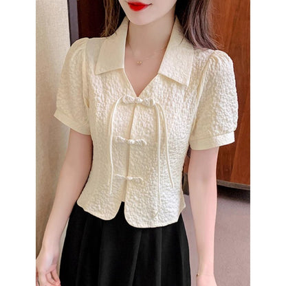 Retro Short Sleeve Chiffon Shirt For Women Summer