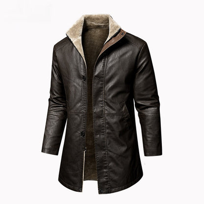 Mens Leather Extended Plus Size PU Leather Coat Inclusive Reach