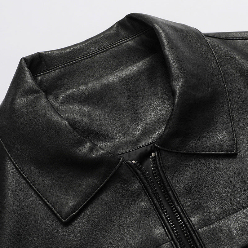 Mens Motorcycle Leather Jacket Slim Lapel Casual Biker Heritage