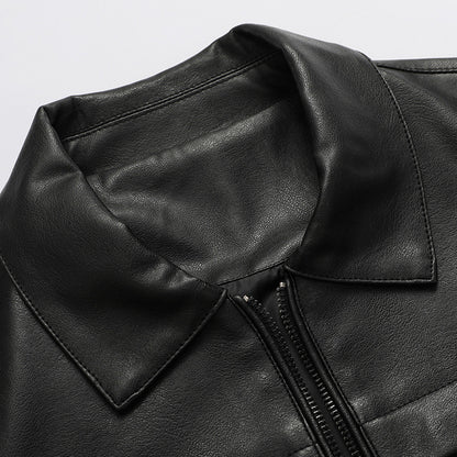 Mens Motorcycle Leather Jacket Slim Lapel Casual Biker Heritage