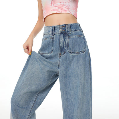 Gradient Color High Waist Wide Leg Jeans For Women Loose-fitting Mopping Pants