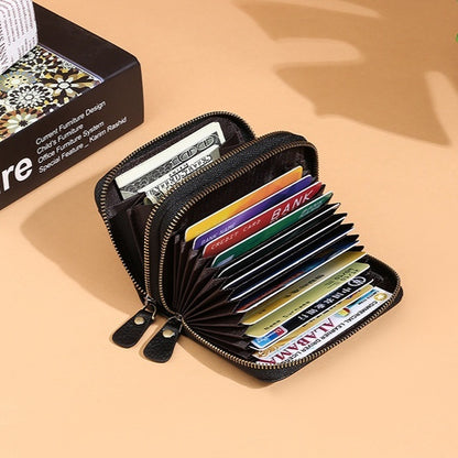 First Cowhide Double Layer Zipper Expanding Card Holder