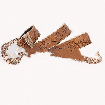 Fashion All-match Casual Retro Maillard Alloy Embossed Women's Belt