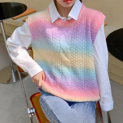 Fashionable All-match Round Neck Pullover Loose All-match Gradient Sweater