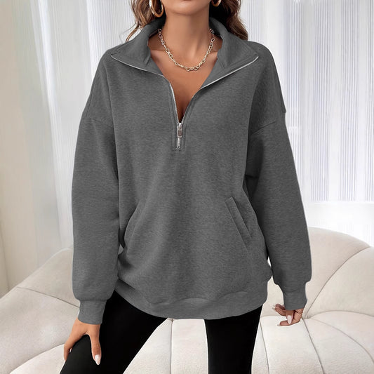 Autumn And Winter Loose Long Sleeve Half Zipper Sweater