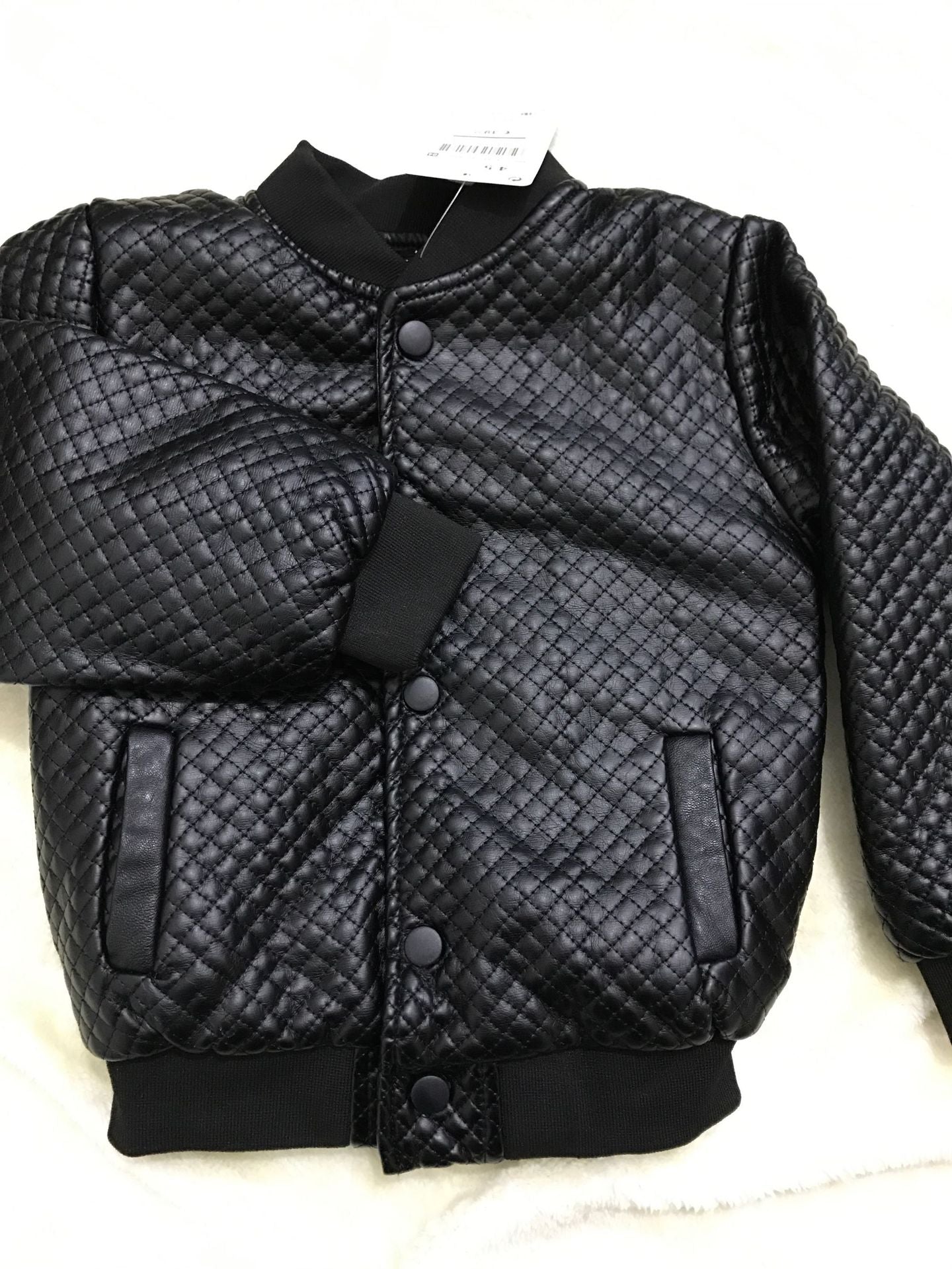 The Supple Biker: Round-Neck Leather PU Baby Jacket