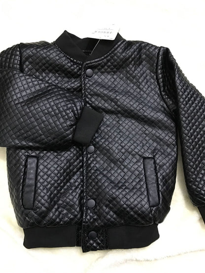 The Supple Biker: Round-Neck Leather PU Baby Jacket