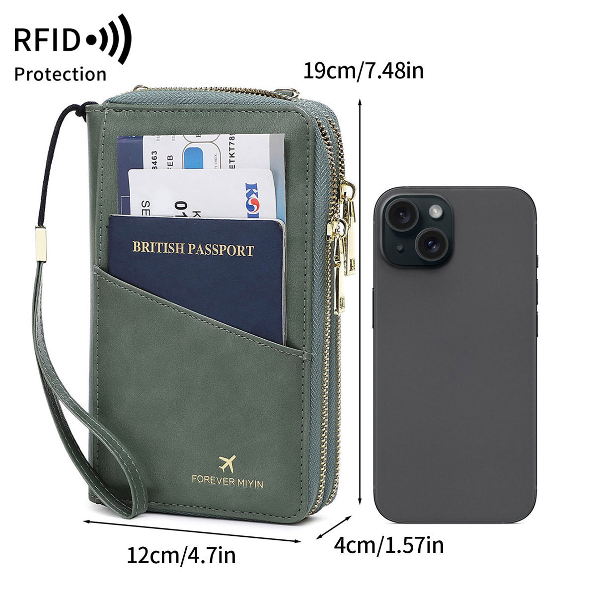 RFID Multi-functional Double Zipper Storage Crossbody Wallet