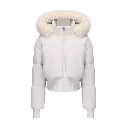 Women's Waist-tight Big Fur Collar Hooded Short Cotton Jacket