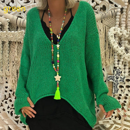 V-neck Loose Knitted Warm Commuter Sweater