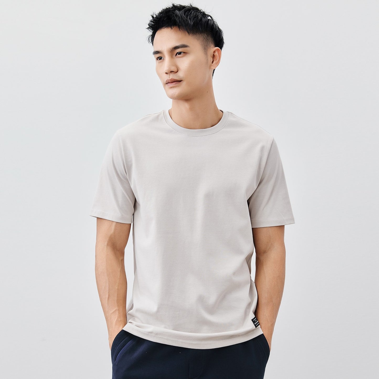 Heavy Cotton Men's Short Sleeve T-shirt American Casual Solid Color Crewneck