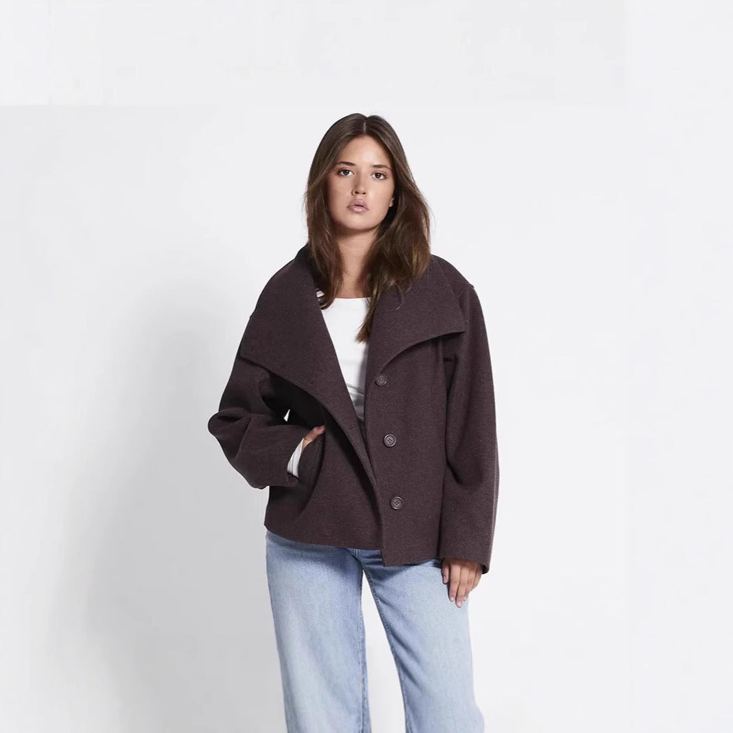 New European And American Style French Casual Single-breasted Woolen Coat