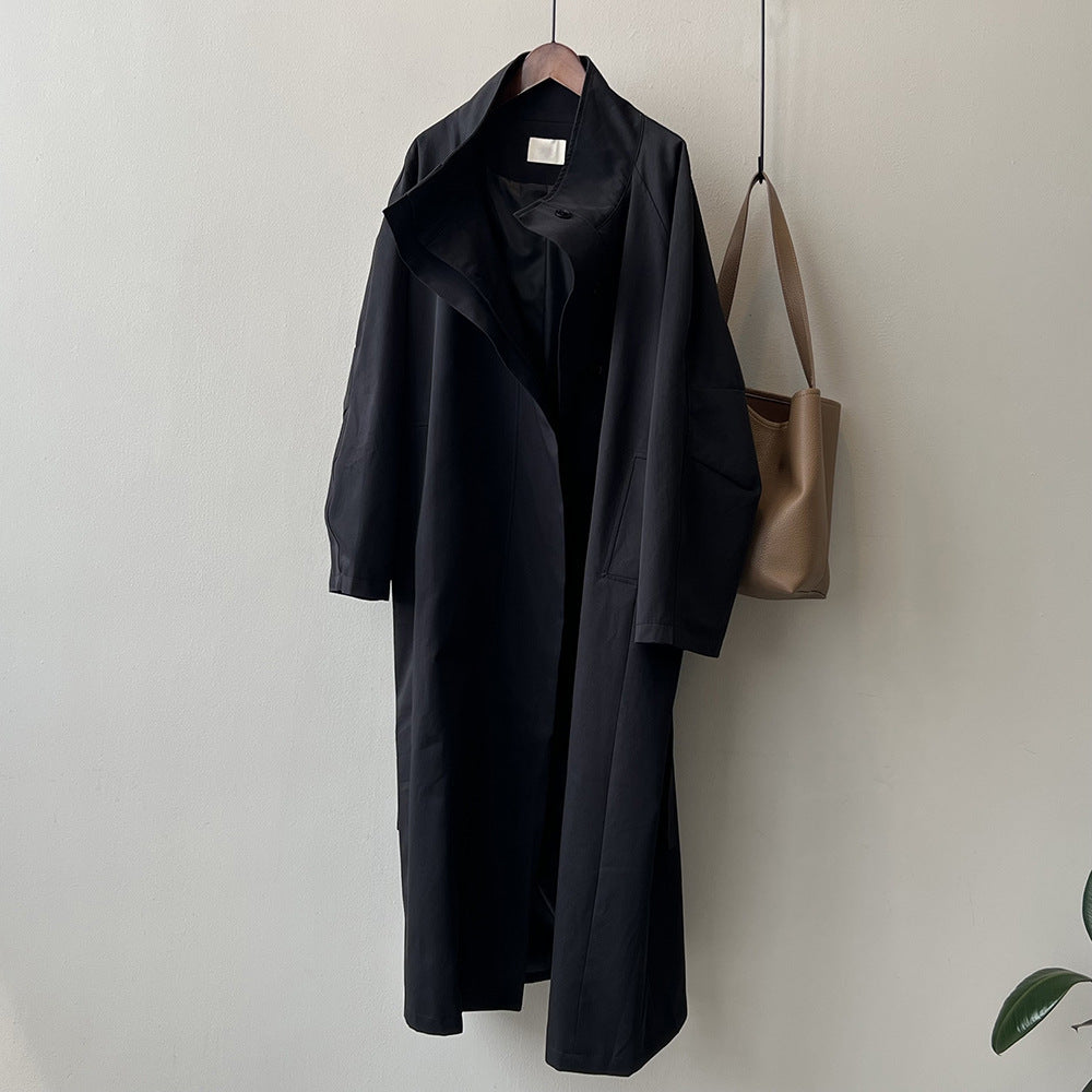 Long Section With A Stand Collar Trench Coat Women's Single-breasted Baggy Coat