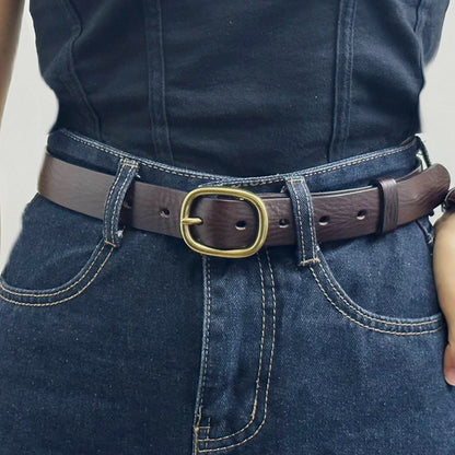 Handmade Vintage Copper Buckle Genuine Leather Belt