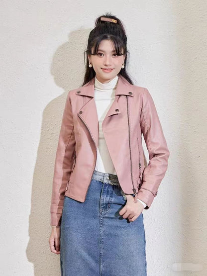 Women's Pu Motorcycle Leather Short Korean Slim Fit Plus Size