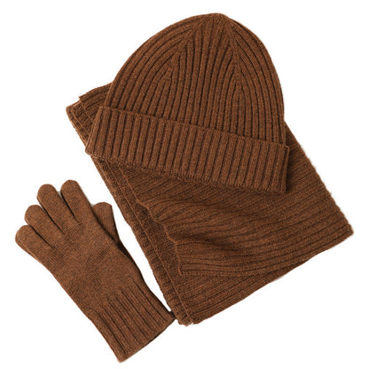 New Wool Scarf Hat Gloves Three-piece Set For Women