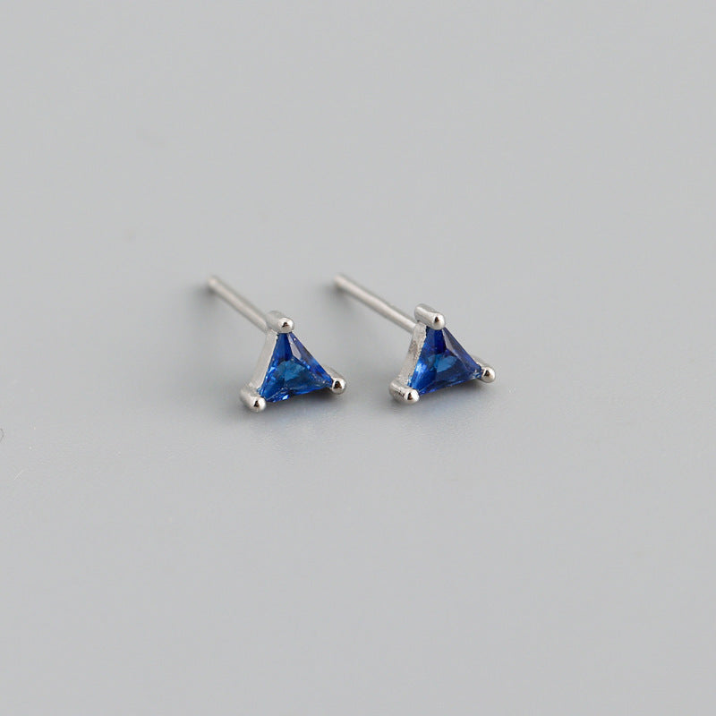 Simple Triangle Color Zircon Stud Earrings S925 Silver