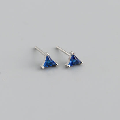 Simple Triangle Color Zircon Stud Earrings S925 Silver
