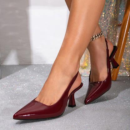 Stiletto Heel Pointed Toe French Simplicity Back Empty Closed Toe Sandals