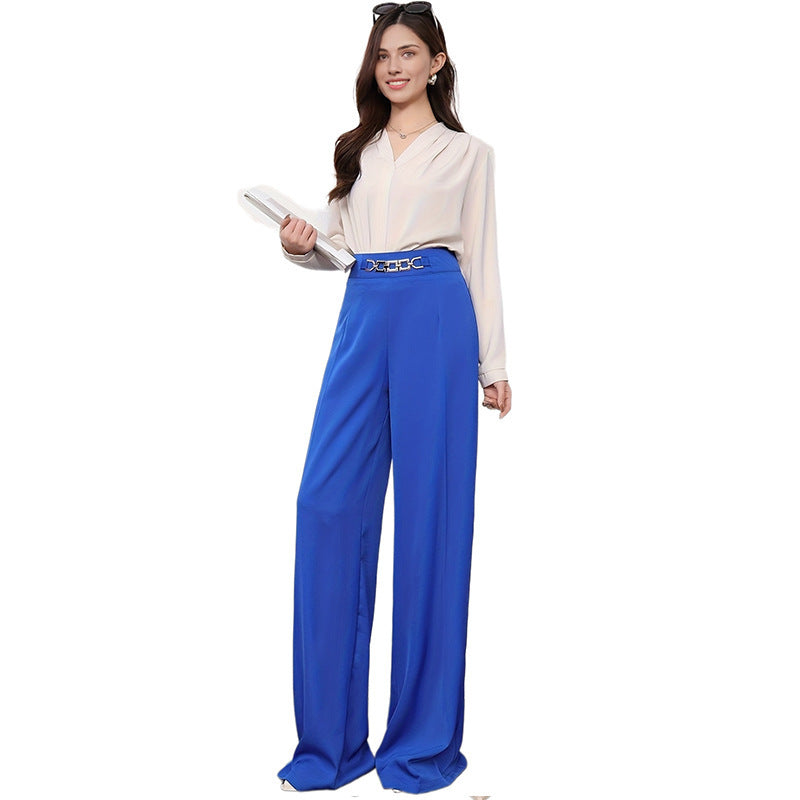 Solid Color Drape Fashionable Wide Leg Pants Women