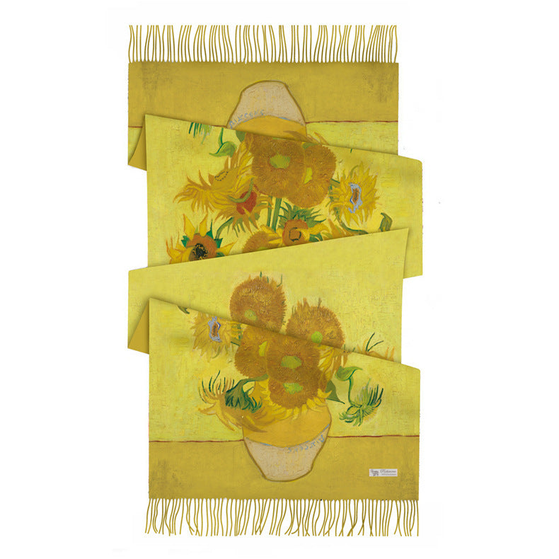 Digital Printing Artificial Cashmere Scarf Women's Winter Warm Long Fringe